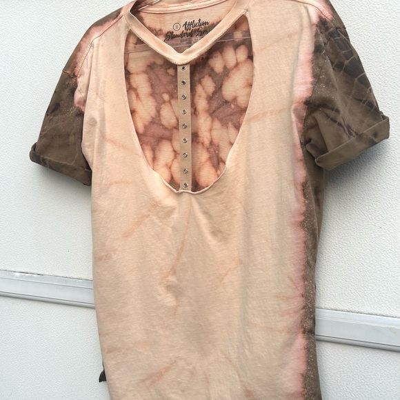 Affliction Standard Series T Shirt Women S Tie Dye Pink Brown Studs Biker Grunge - Picture 8 of 12